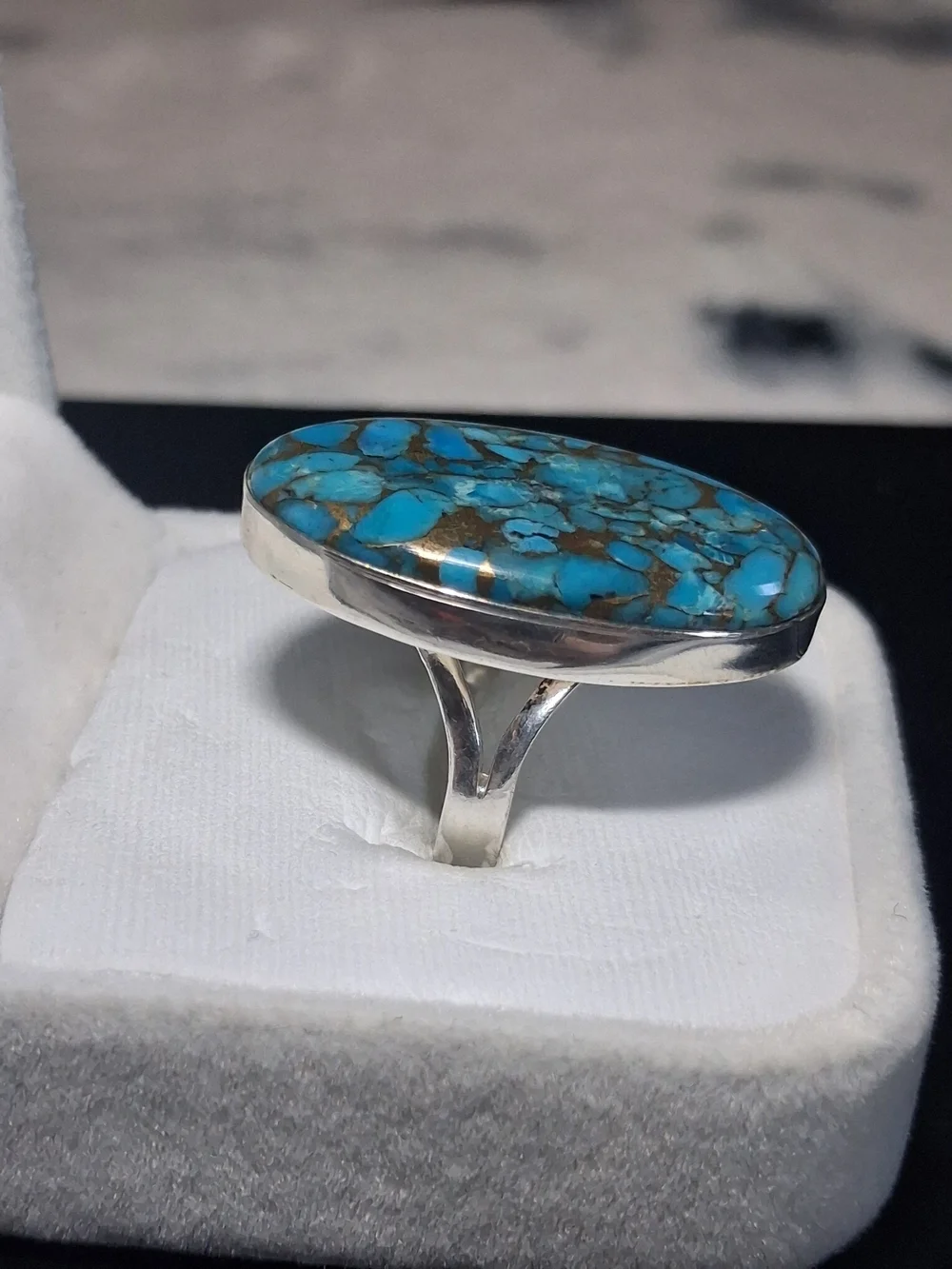 Blue Copper Turquoise Sterling Silver Ring Size 7 Stamped 925 Southwestern Chic